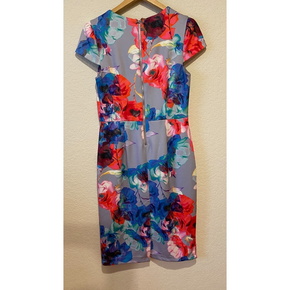 Betsey Johnson Floral Shift Dress Size 10‎ Cap Sleeve Gray Multicolor Retro - Picture 4 of 13